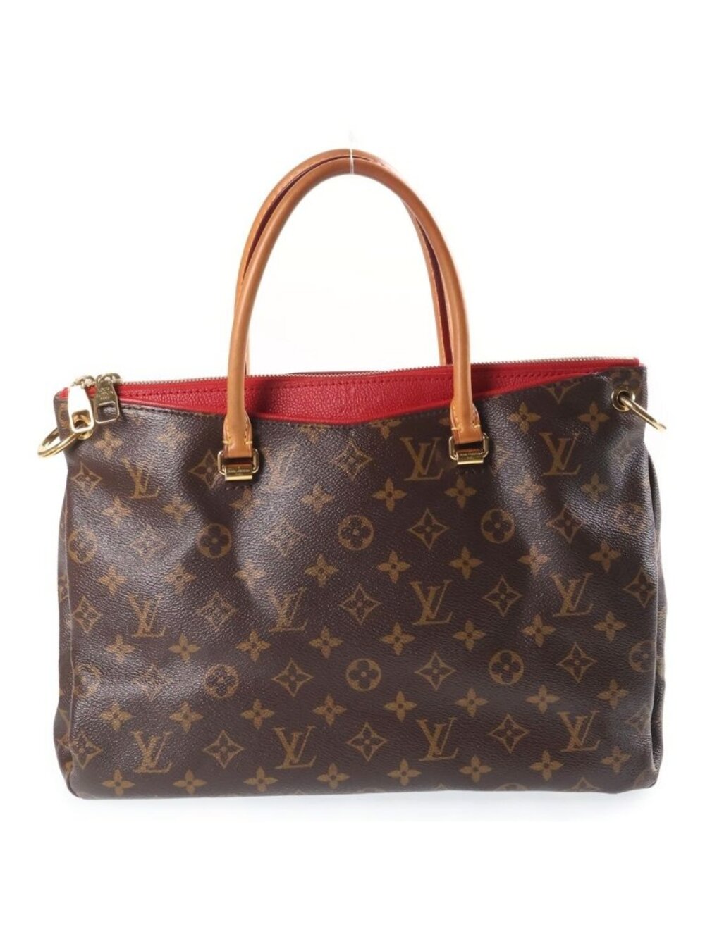 Louis Vuitton Monogram Pallas 2-Way Shoulder Bag Brown Red Leather Gold